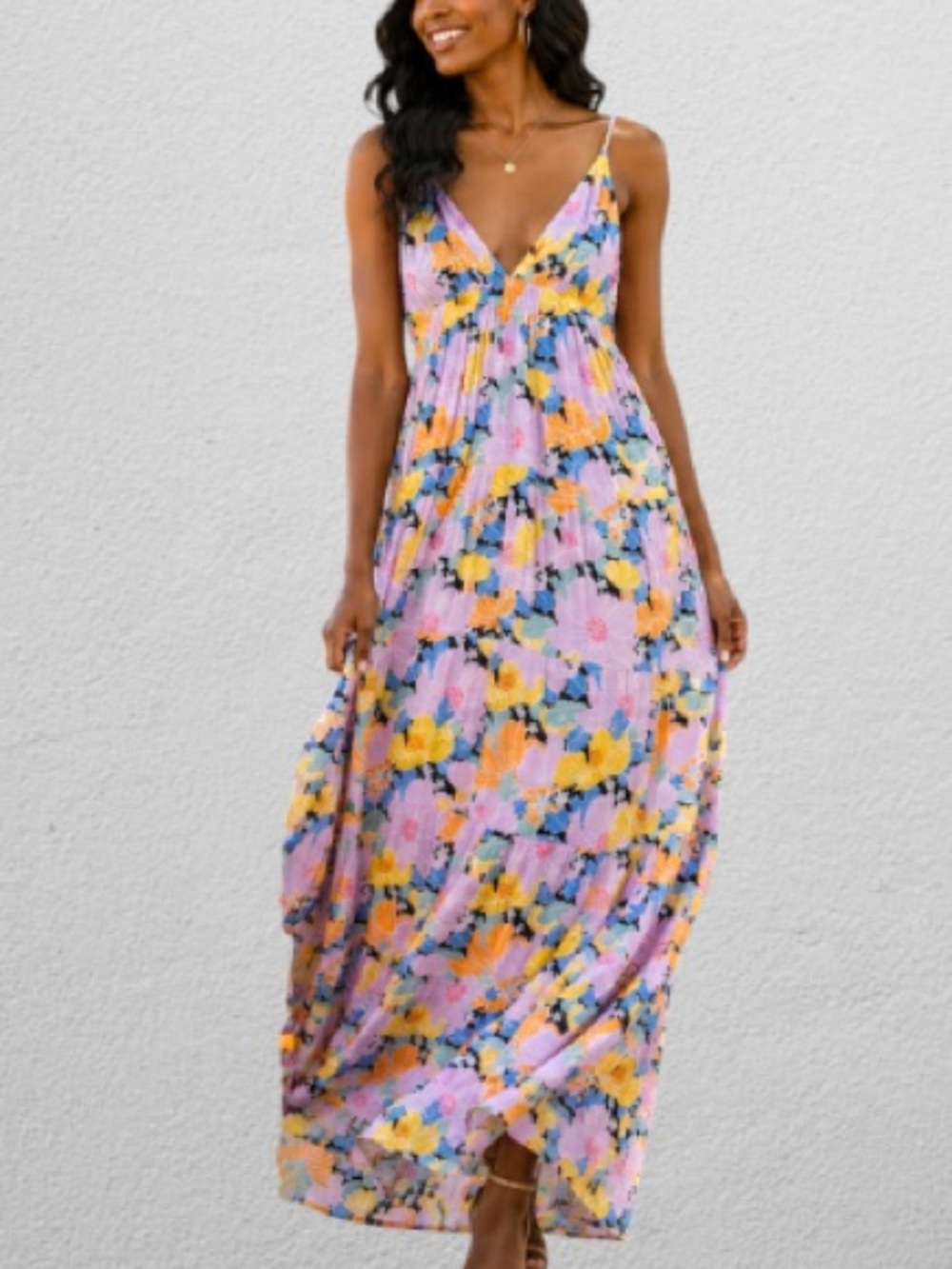 ROXY Honolulu Glow Maxi Tank Dress - Sleeveless V-Neck Tiered - NWT